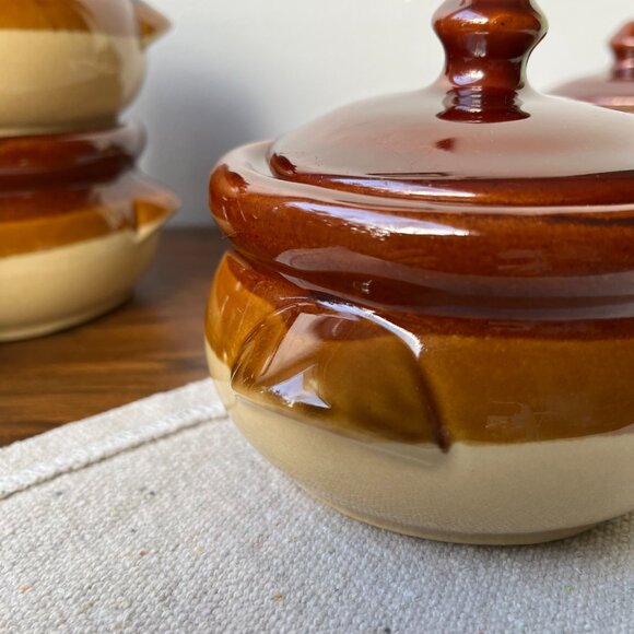 4 Ceramic Individual Pots Crocks Oven Baking Casserole Bean Onion Soup Taiwan - Picture 6 of 15